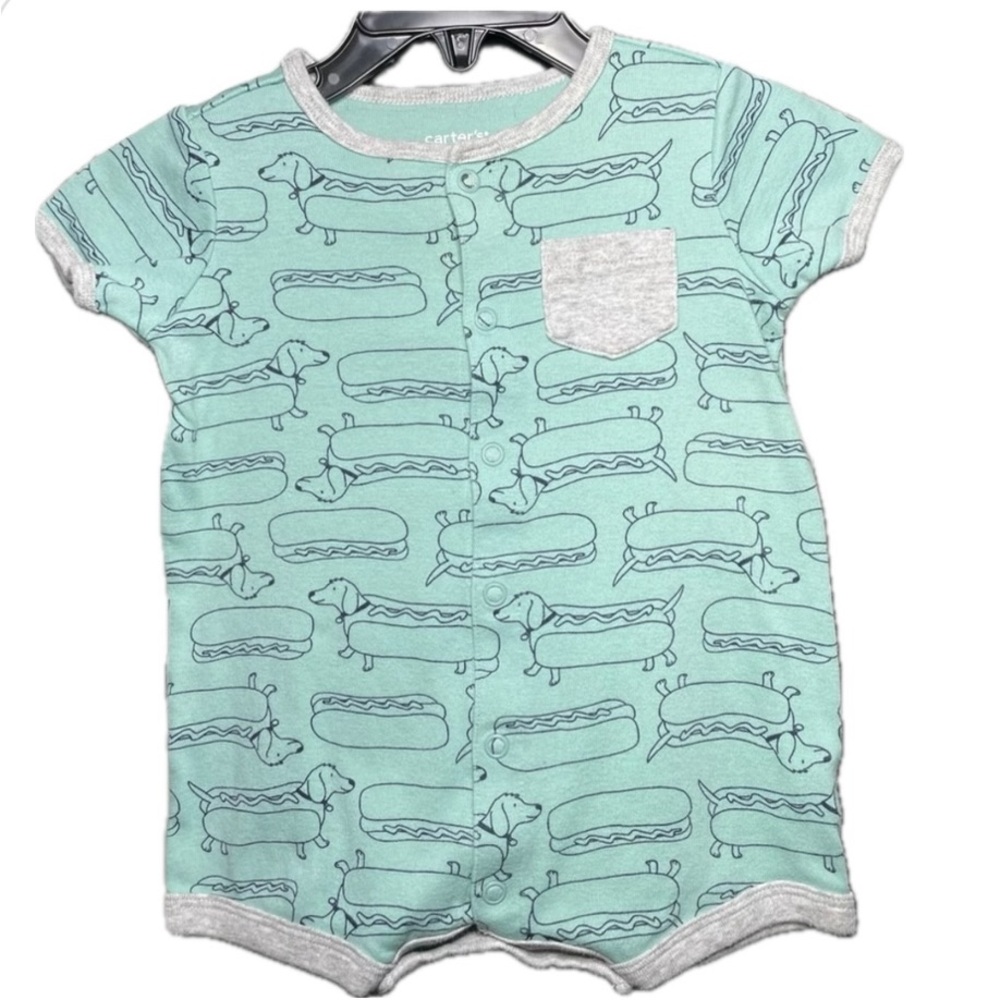 Baby Boy Teal Romper | Hotdog | 6 Months